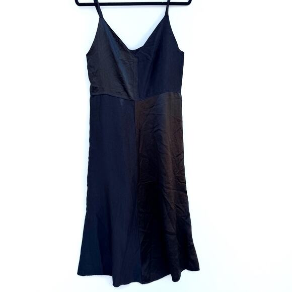 ZARA ZW Collection Black Satin Slip Midi Dress Medium - Picture 5 of 12